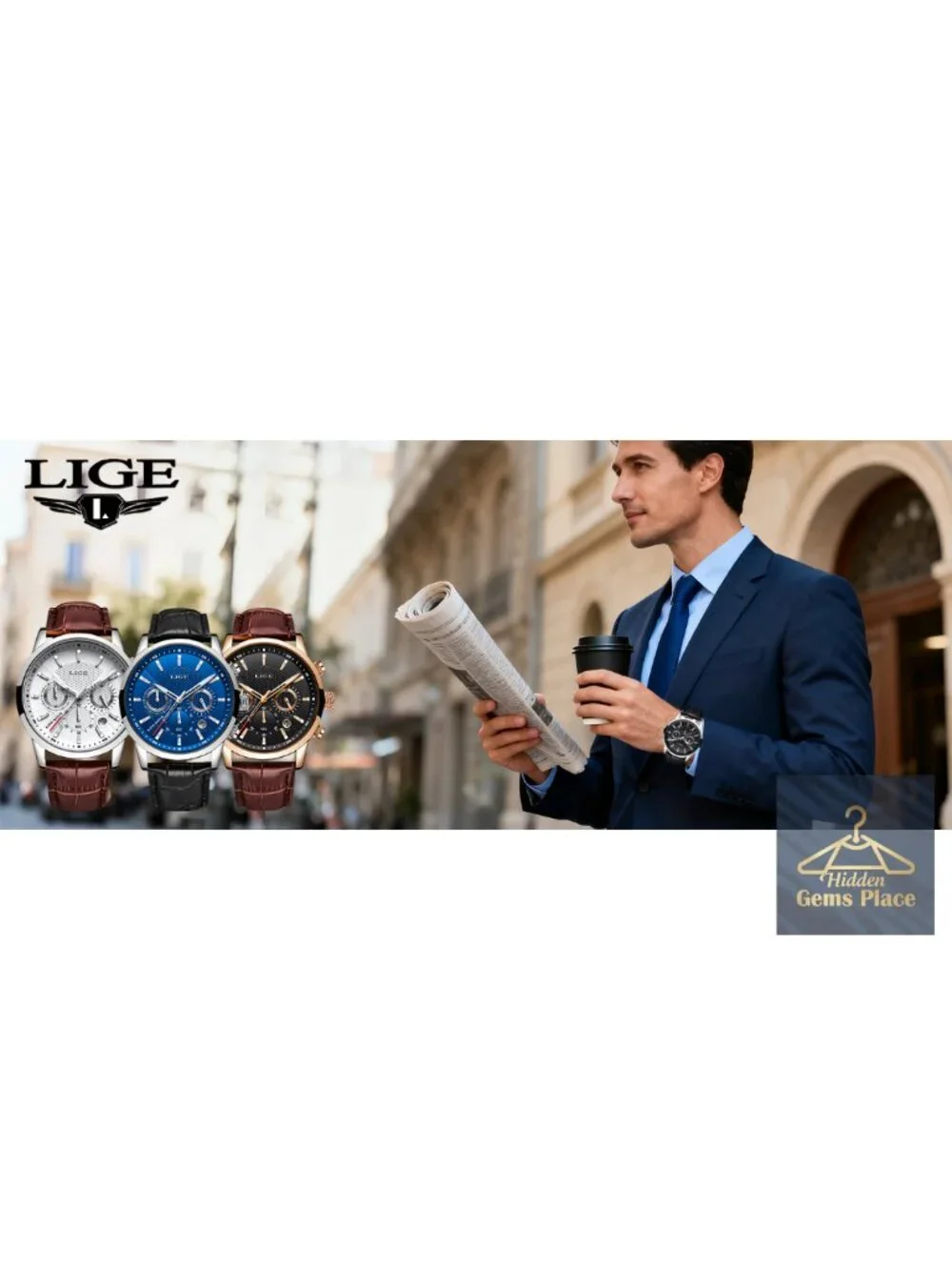 Men's Vintage Chronograph Leather Strap Watch - Quartz Dress Waterproof